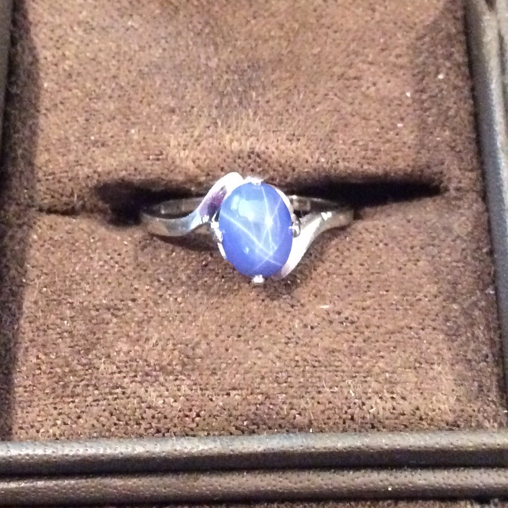 14K BONDED WHITE GOLD STAR SAPPHIRE RING 6 1/4