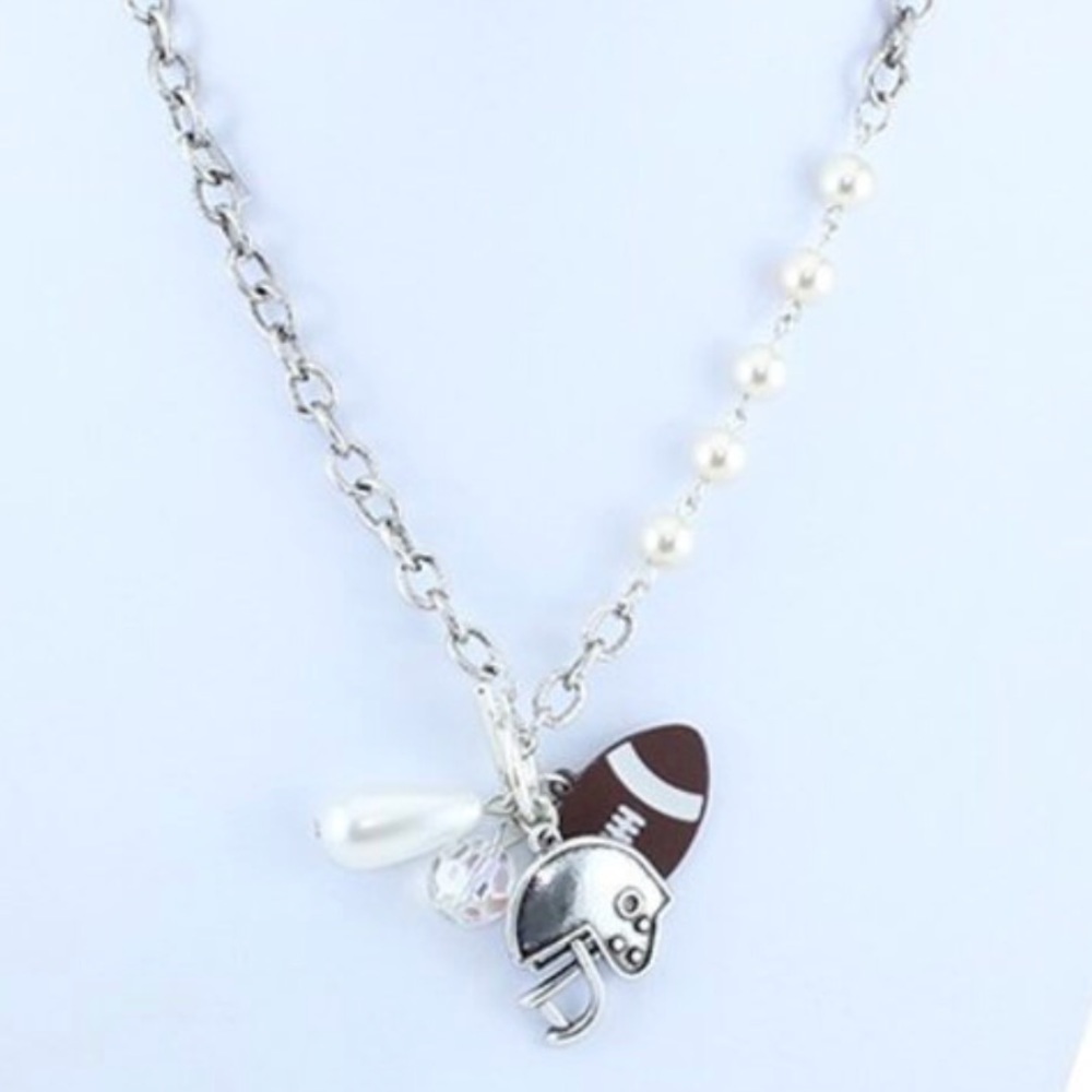 Necklace with Football/Helmet/pearl chain