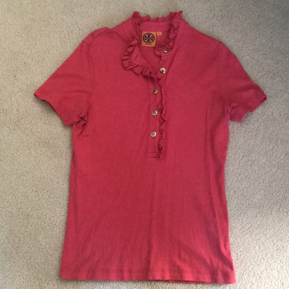 Tory Burch Pink Short Sleeved Lidia Ruffle Polo