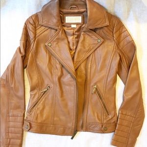 Michael Kors Brown Leather Moto Jacket