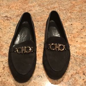 Salvatore Ferragamo Black Suede Driving Shoe