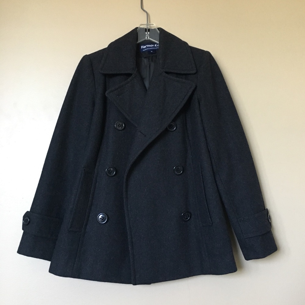HP🎉{Herman Kay} NWOT Black Vintage Wool Peacoat