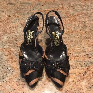 Ferragamo suede skin print 2” slingback pumps