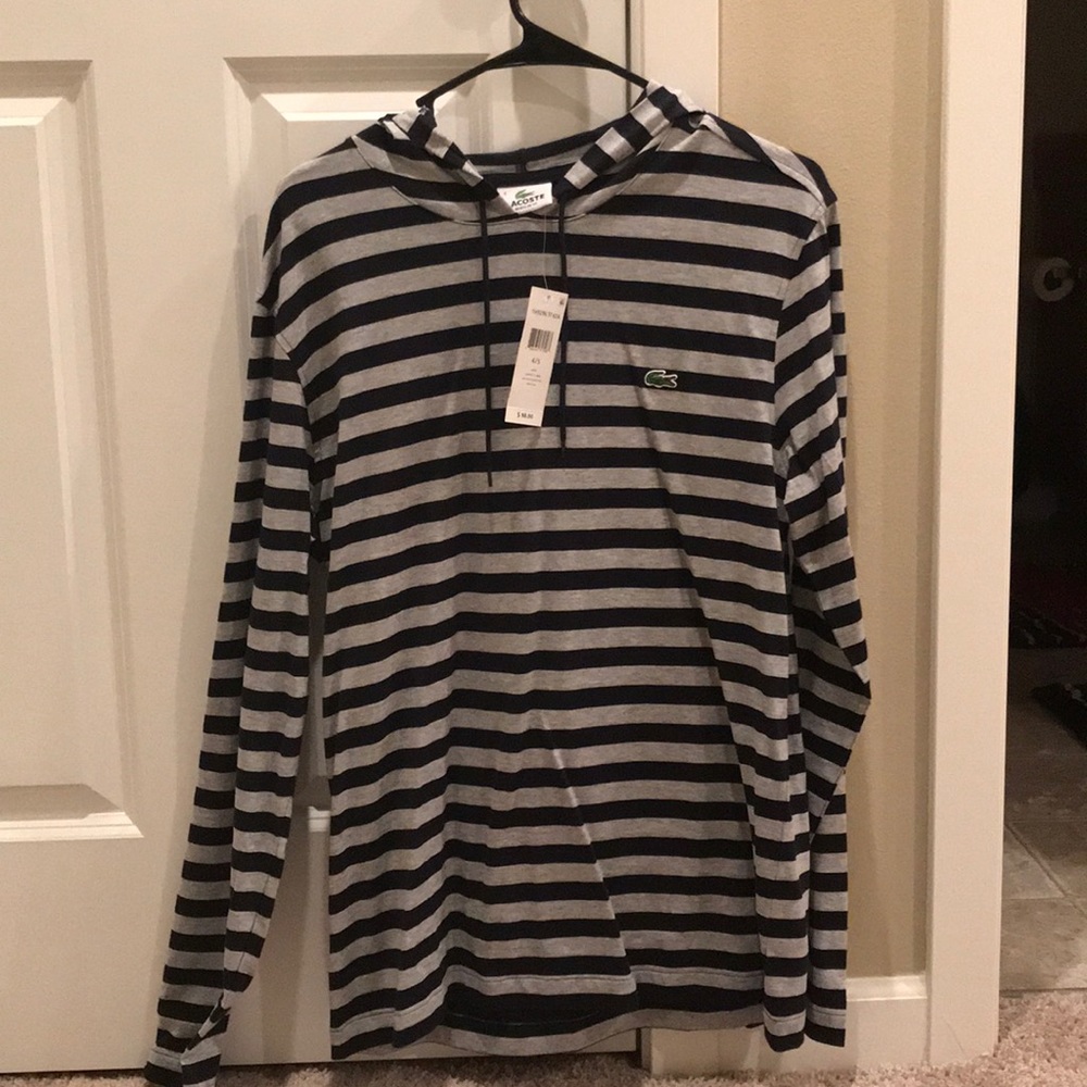 Lacoste striped long sleeve w/ hoody