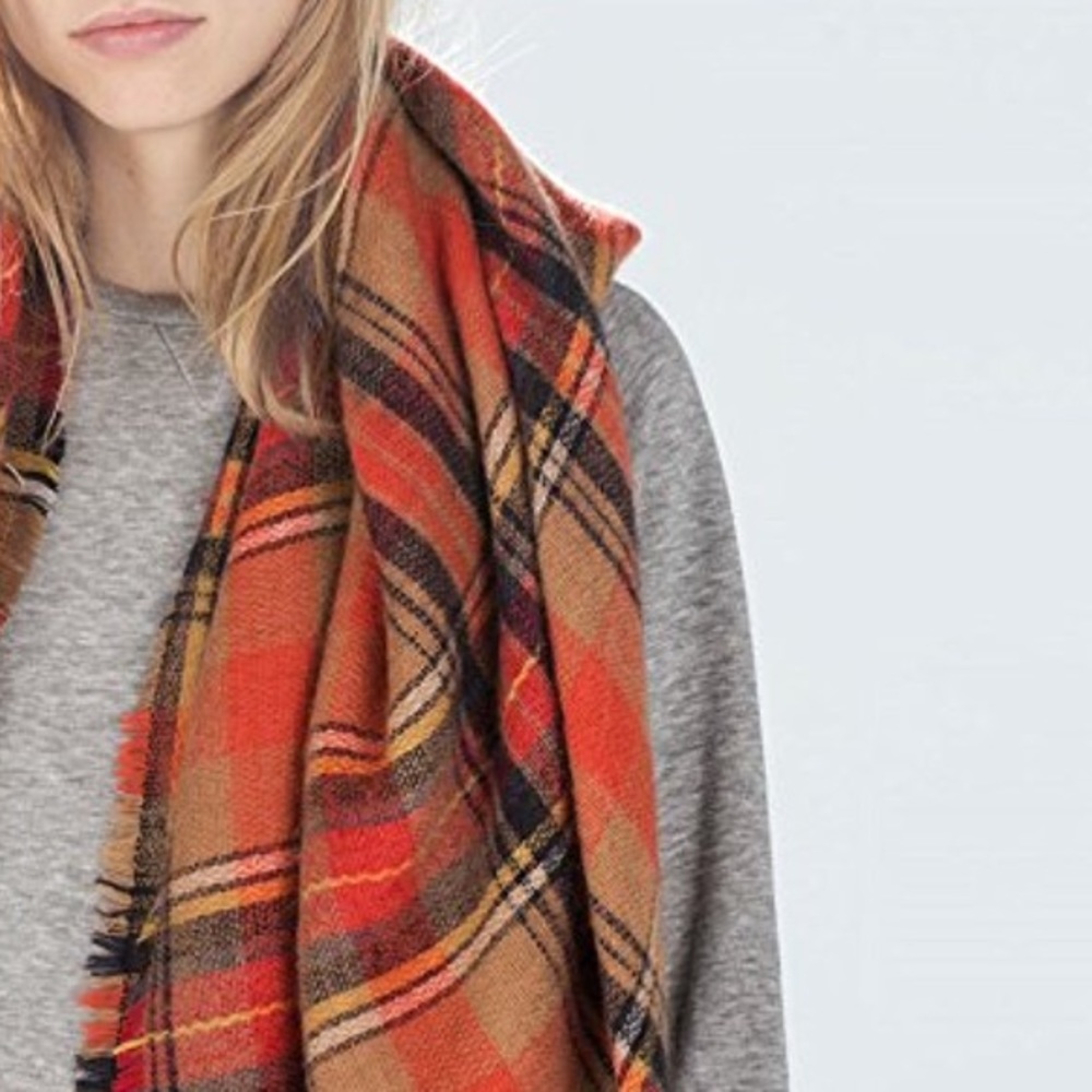 Pumpkin Spice Ultra Plush Plaid Blanket Scarf - Picture 2 of 7