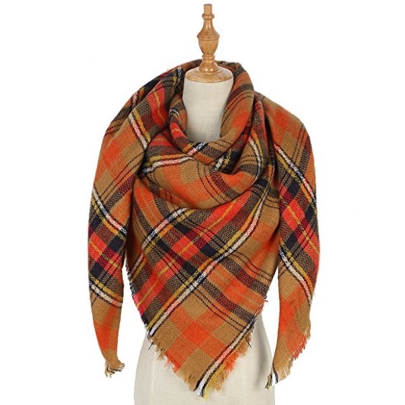 Pumpkin Spice Ultra Plush Plaid Blanket Scarf - Picture 3 of 7