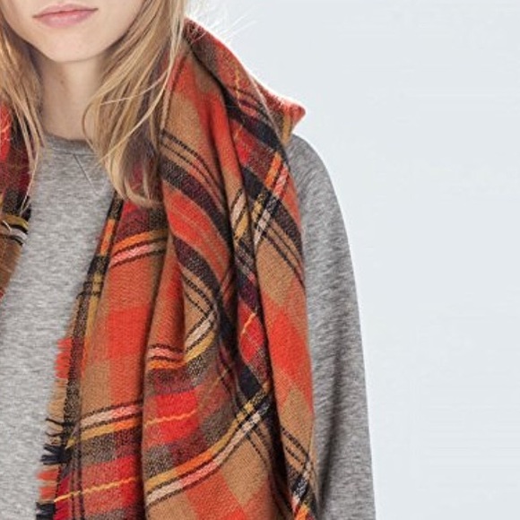 Pumpkin Spice Ultra Plush Plaid Blanket Scarf - Picture 2 of 7