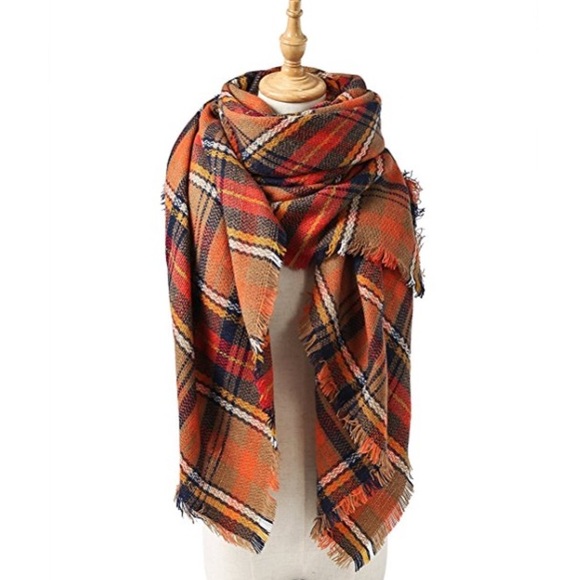 Pumpkin Spice Ultra Plush Plaid Blanket Scarf - Picture 4 of 7