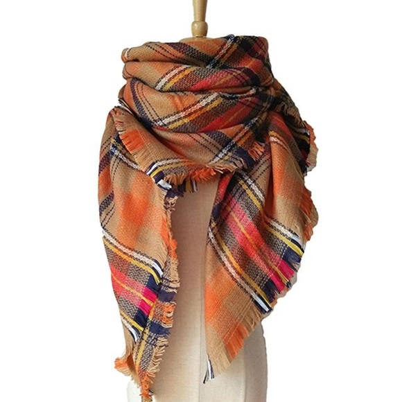 Pumpkin Spice Ultra Plush Plaid Blanket Scarf - Picture 5 of 7