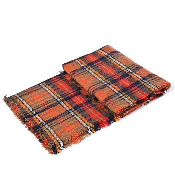 Pumpkin Spice Ultra Plush Plaid Blanket Scarf - Picture 6 of 7