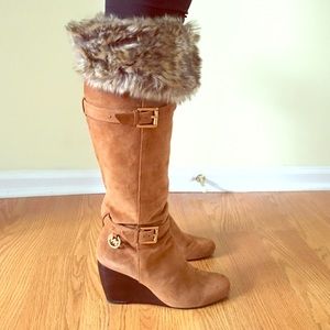 Michael Kors Suede Wedge Boots with fur