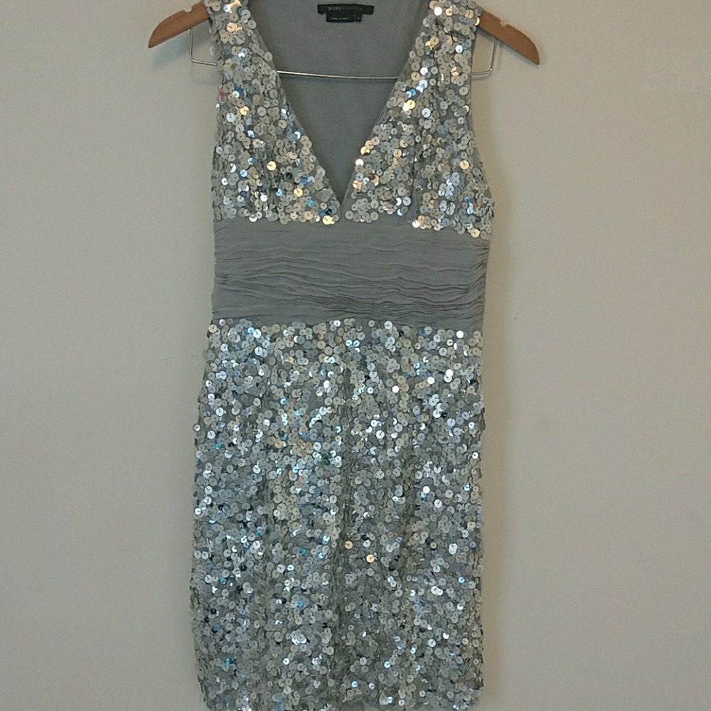 Silver sequined cocktail dress