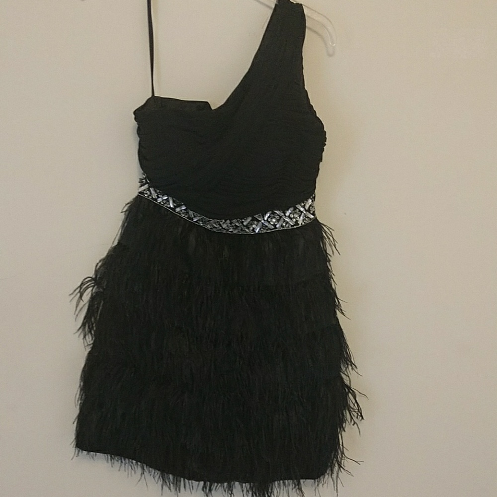 Black feathered cocktail dress