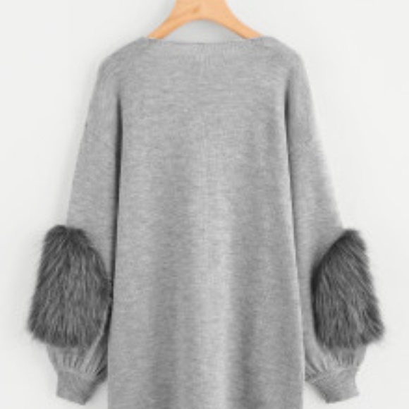 ❤️Faux Fur Sleeve Cardigan Ash - Picture 4 of 5
