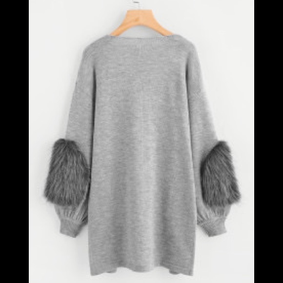 ❤️Faux Fur Sleeve Cardigan Ash - Picture 5 of 5