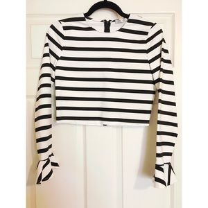 Zara Black & White Crop Top (Ruffle Sleeves)