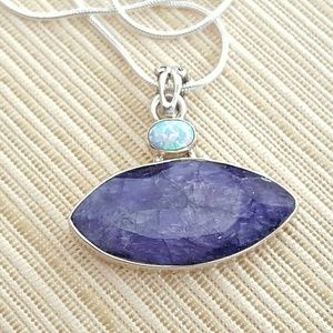 BIG Sapphire & Fire Opal Necklace Sterling