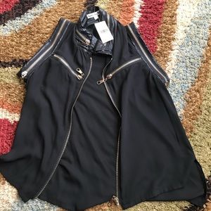 blouse w/ leather trim