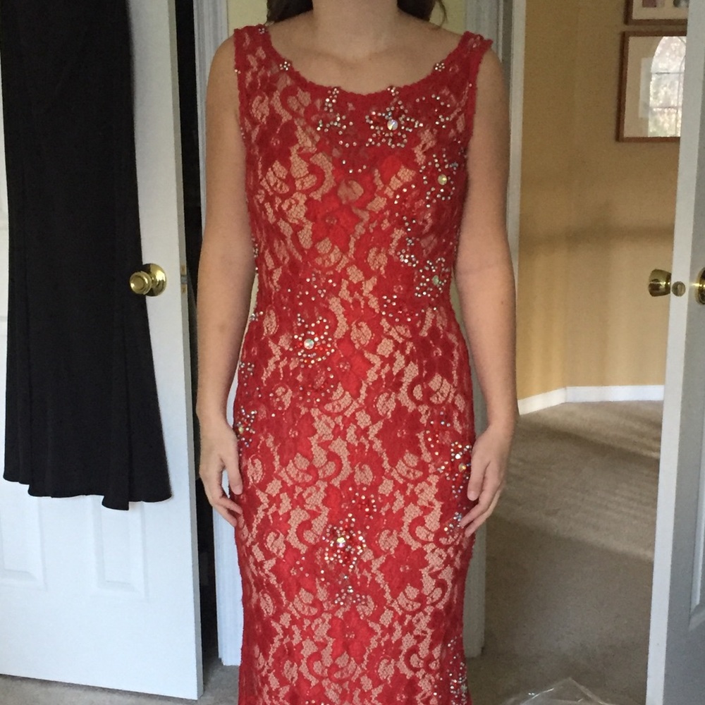 Red Jovani Lace Prom Dress