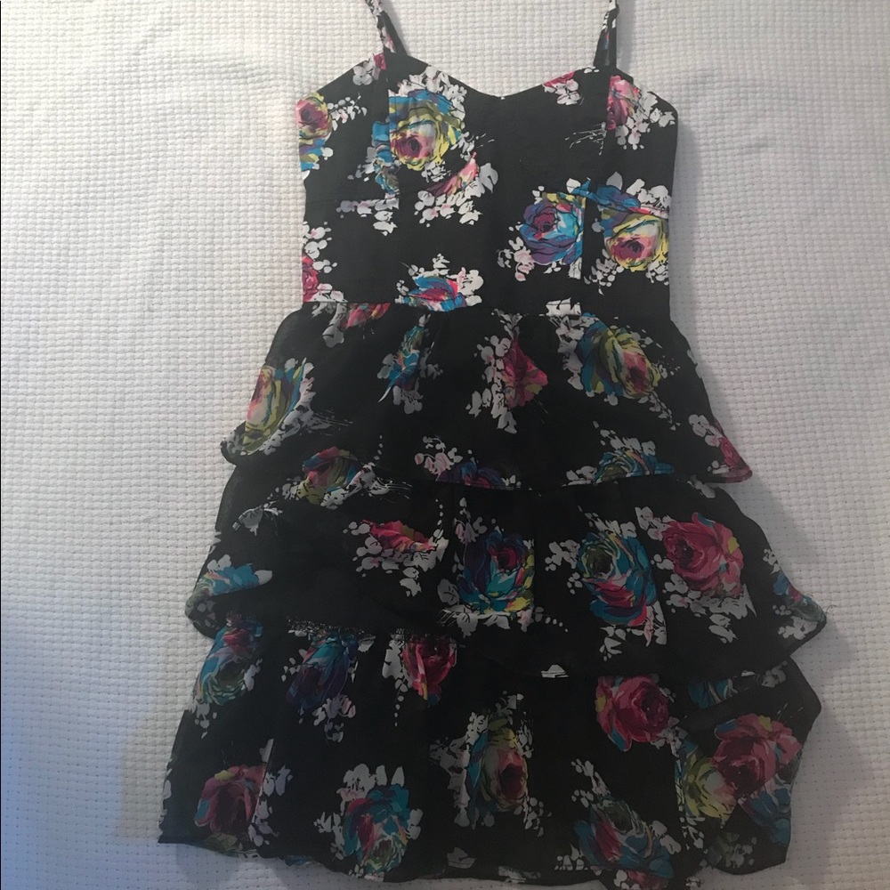 Black rainbow floral print dress