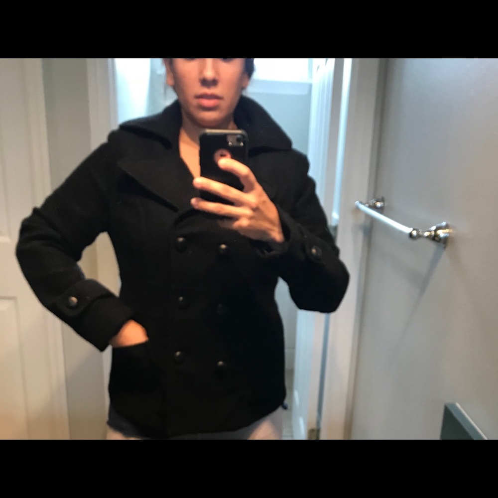 Black body tailoring double breasted peacoat