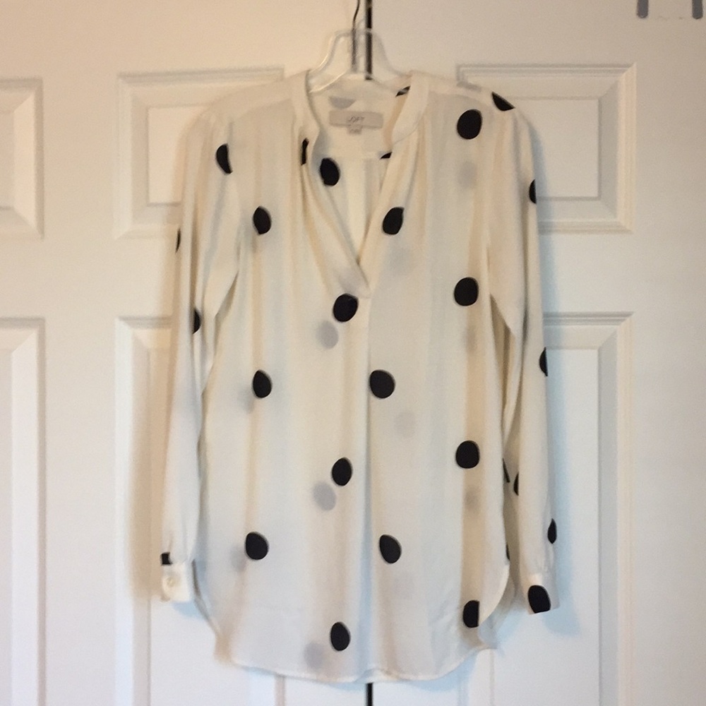 Loft cream with black polka dot long sleeve blouse