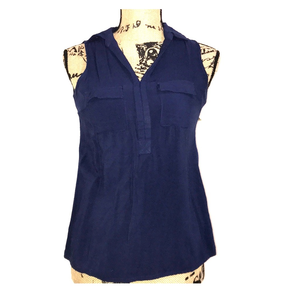 Dark blue V neck top w/ real pockets on breasts