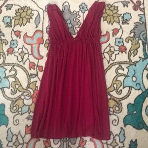 plunge neck burgundy dress
