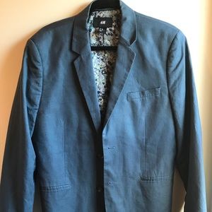 H&M Dark Teal slim fit blazer w/ floral lining