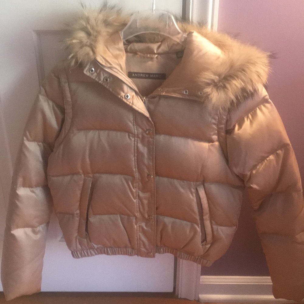 Andrew Marc Puffer Jacket in Metallic Gold