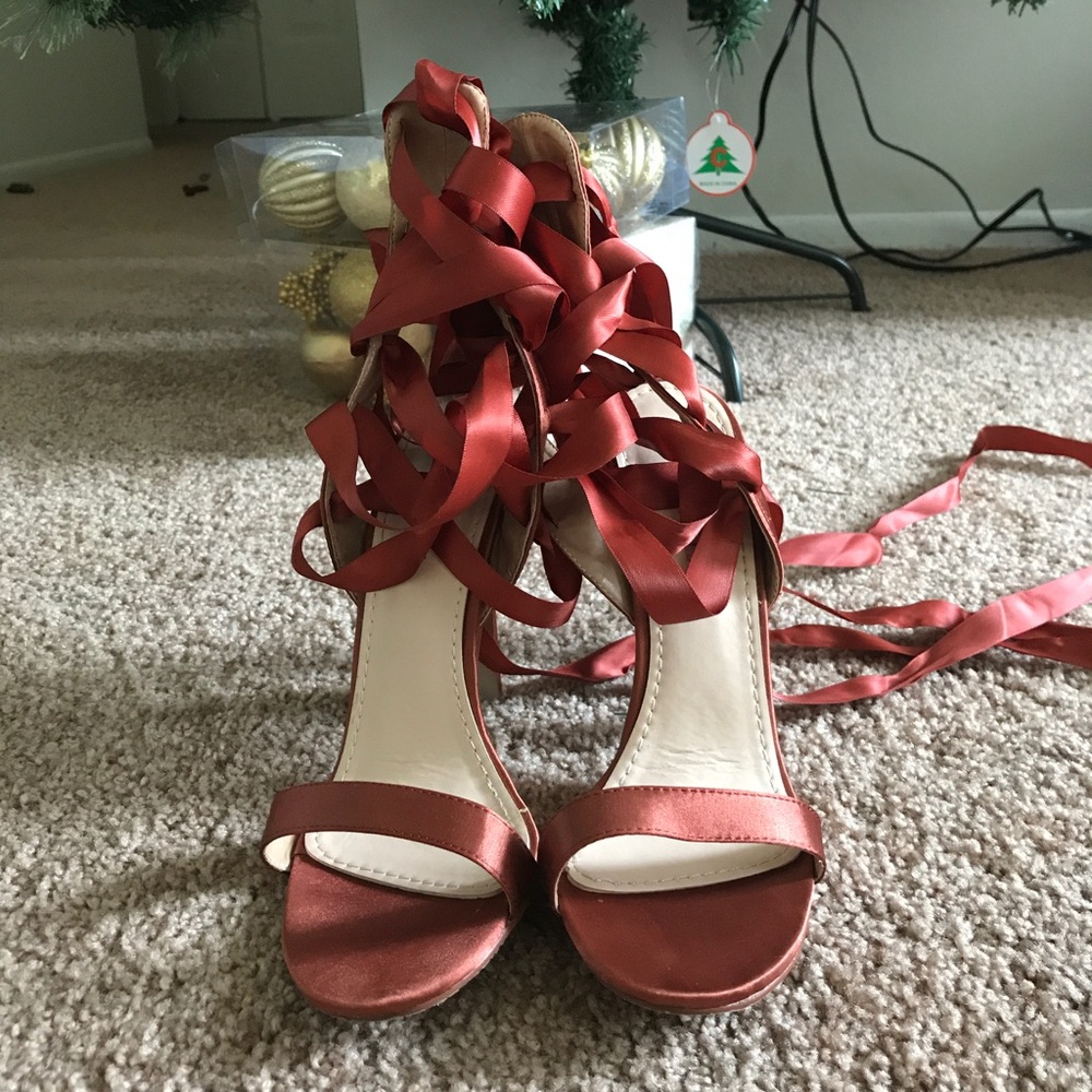 Burnt Orange Lace Up Tie Sandal Heels