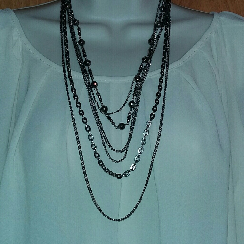 15" multi-strand pewter necklace