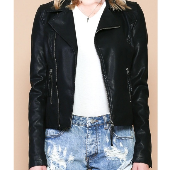 MIDNIGHT Black Zipper Leather Jacket - Picture 2 of 4