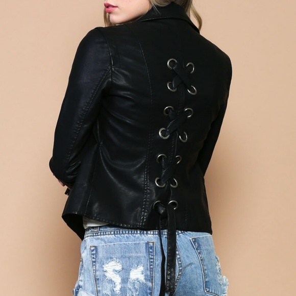 MIDNIGHT Black Zipper Leather Jacket - Picture 3 of 4