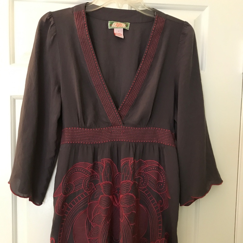 Gray and pink tunic with tie back