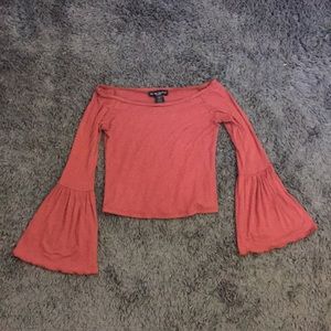Ribbed off the shoulder flute sleeve top