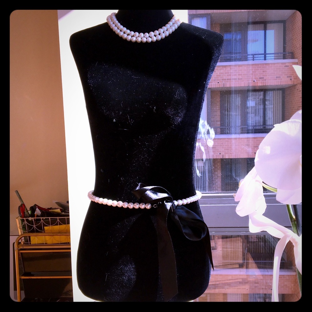 Stunning White Pearls and Ribbon Belt from Europe!