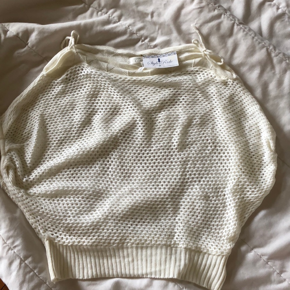 Cold shoulder open weave sweaterOne Size