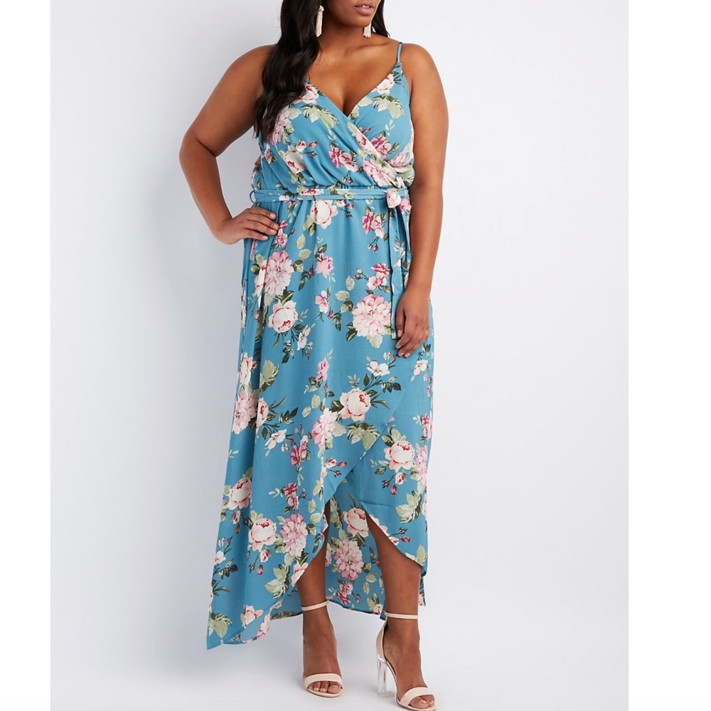 Plus Size Blue Floral High Low Maxi Dress 2X NWT - Picture 1 of 2
