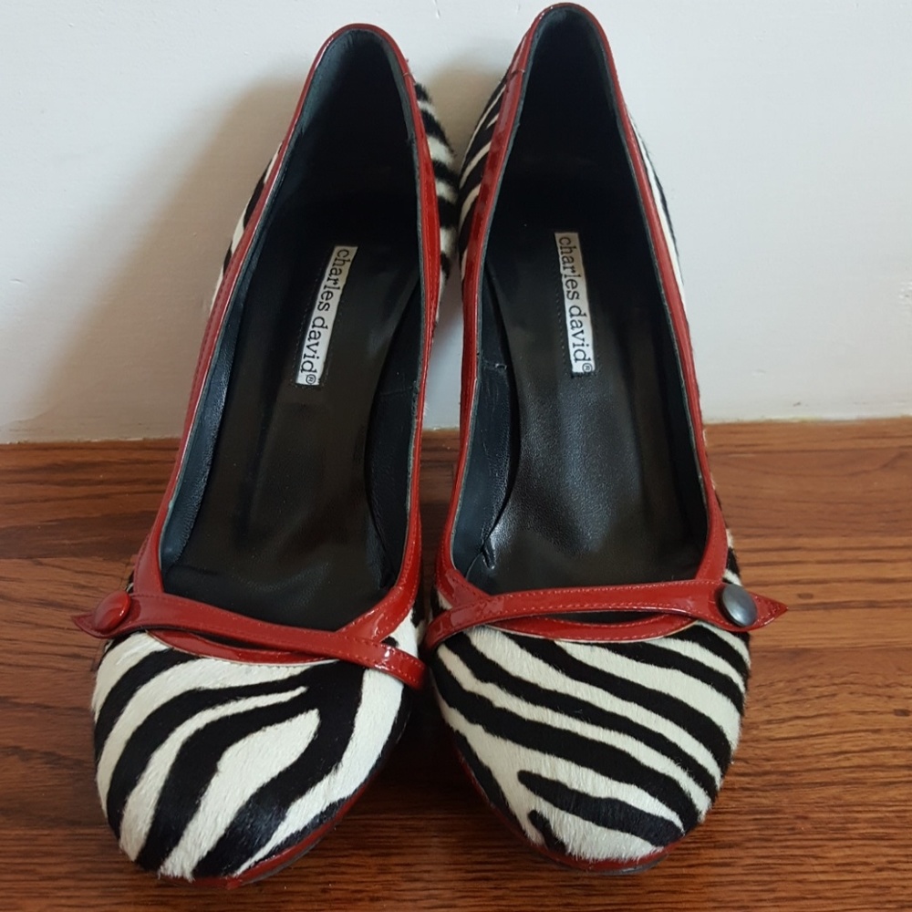 Charles David 💋Zebra Fur Print Red Heels