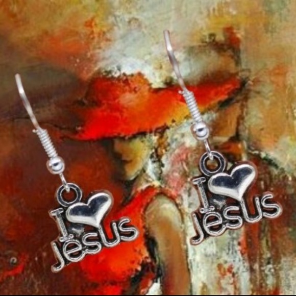 I Love Jesus Heart Simple Style Lady Earrings - Picture 2 of 4