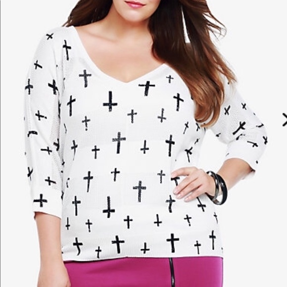 ⭐️HOST PICK⭐️ Torrid Cross Print Striped Sweater - Picture 1 of 3