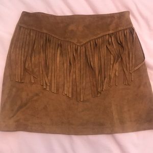 Fringe faux suede mini skirt