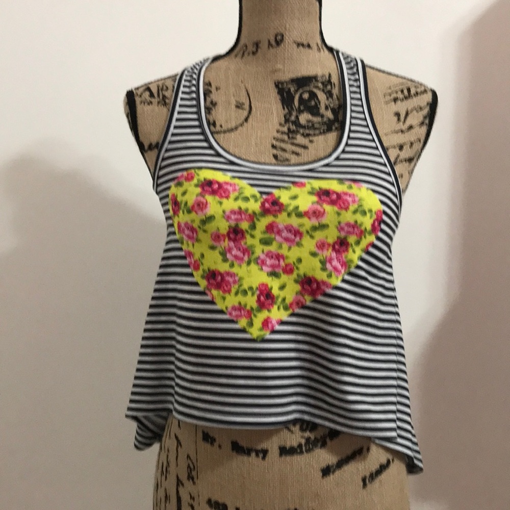 High Low striped top with floral heart