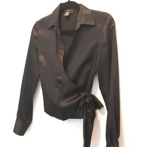 BCBG MaxAzara Black Silk Wrap Blouse