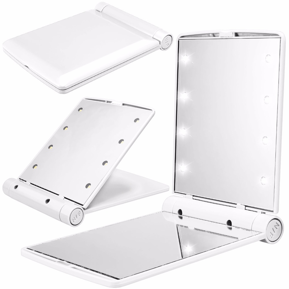 Folding Portable Lighted Compact Mirror (White)