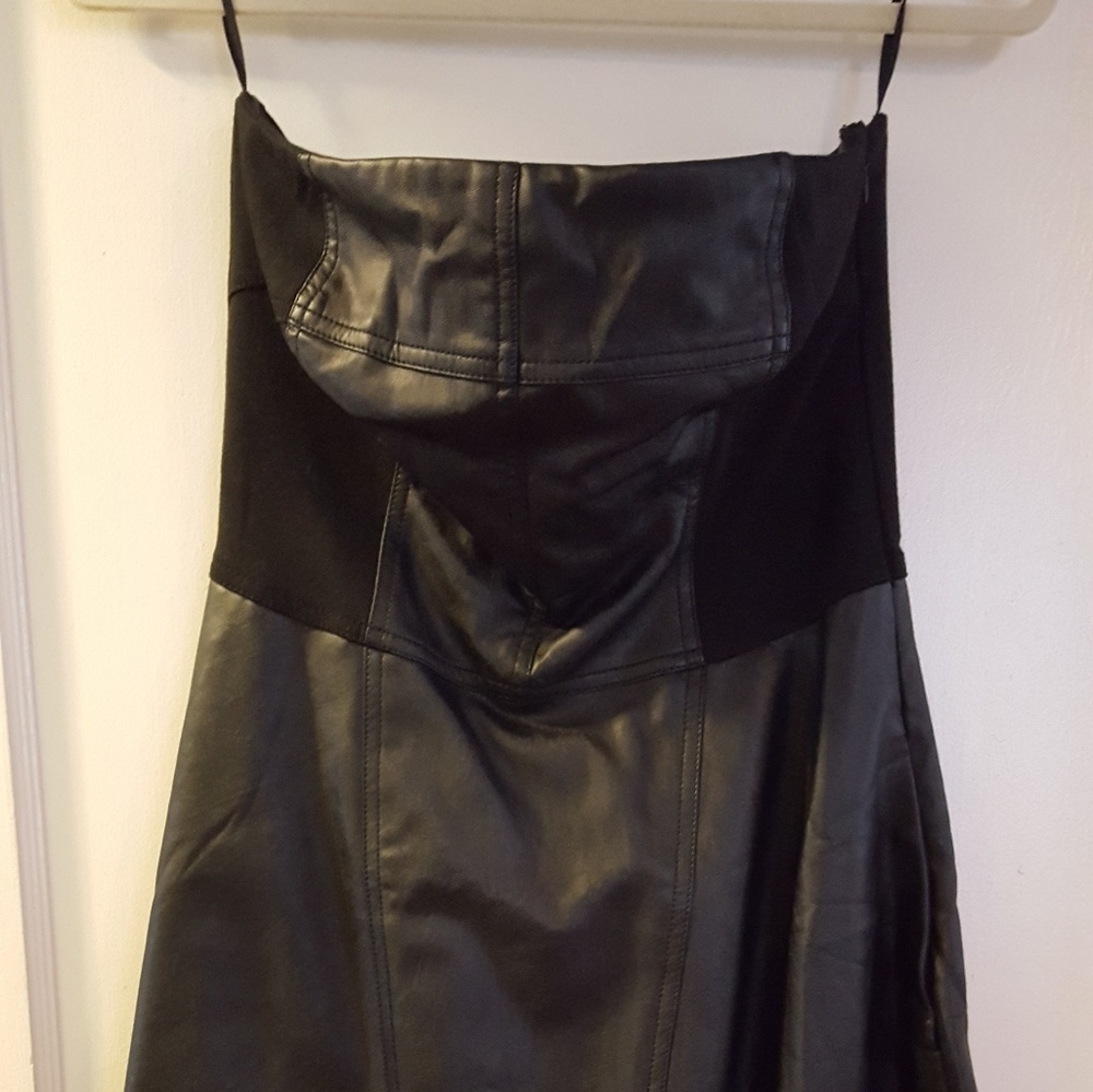 Faux leather strapless dress