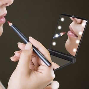 Folding Portable Lighted Compact Mirror (Black)