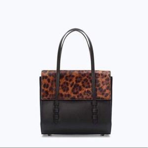 Zara Mini Leopard Print Bag - Black