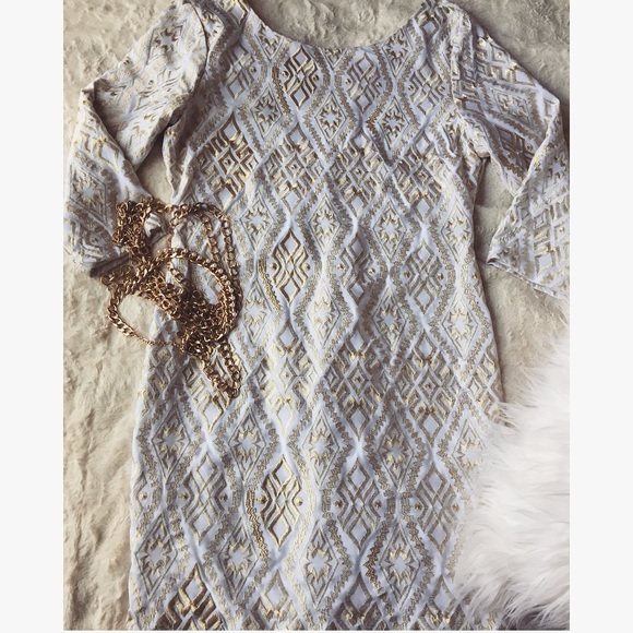 white and gold midi dress